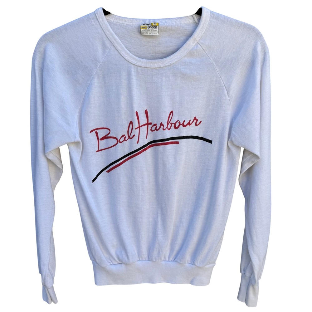 Vintage 80s Velva Sheen Bal‎ Harbour Single Stitch Graphic Coastal Tee White S